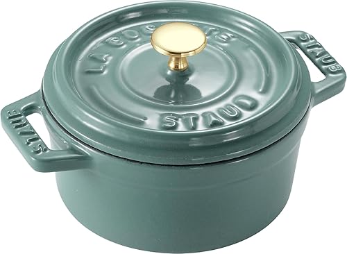 Staub Z1025-988 Pico Cocotte Eucalipto redondo, 5.5 pulgadas (5.5 in), pequeño, doble mano, olla esmaltada fundida, compatible con inducción,