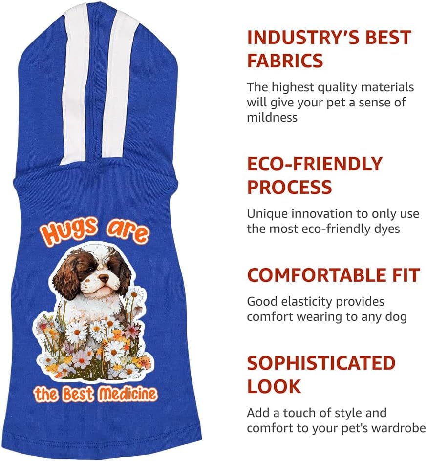 Hugs are The Best Medicine Dog Shirt with Hoodie - Flower Dog Hoodie - Cool Design Dog Clothing - Black White, XL