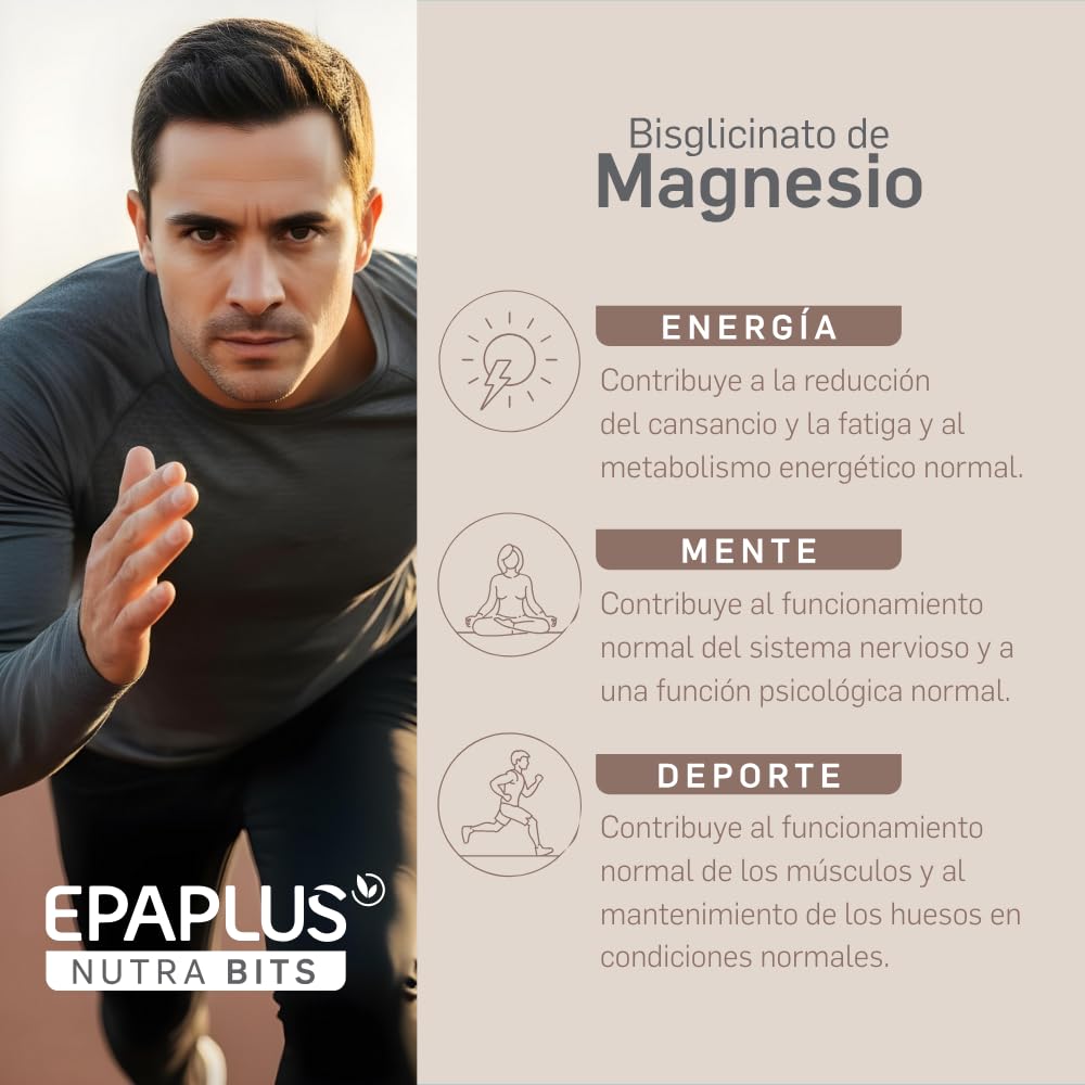EPAPLUS NUTRABITS Bisglicinato de Magnesio – 300 mg de Magnesio Elemental por Dosis – Pack 2 Unidades - 240 Cápsulas en total - Energía, Deporte y Mente – Sin Gluten, Vegano