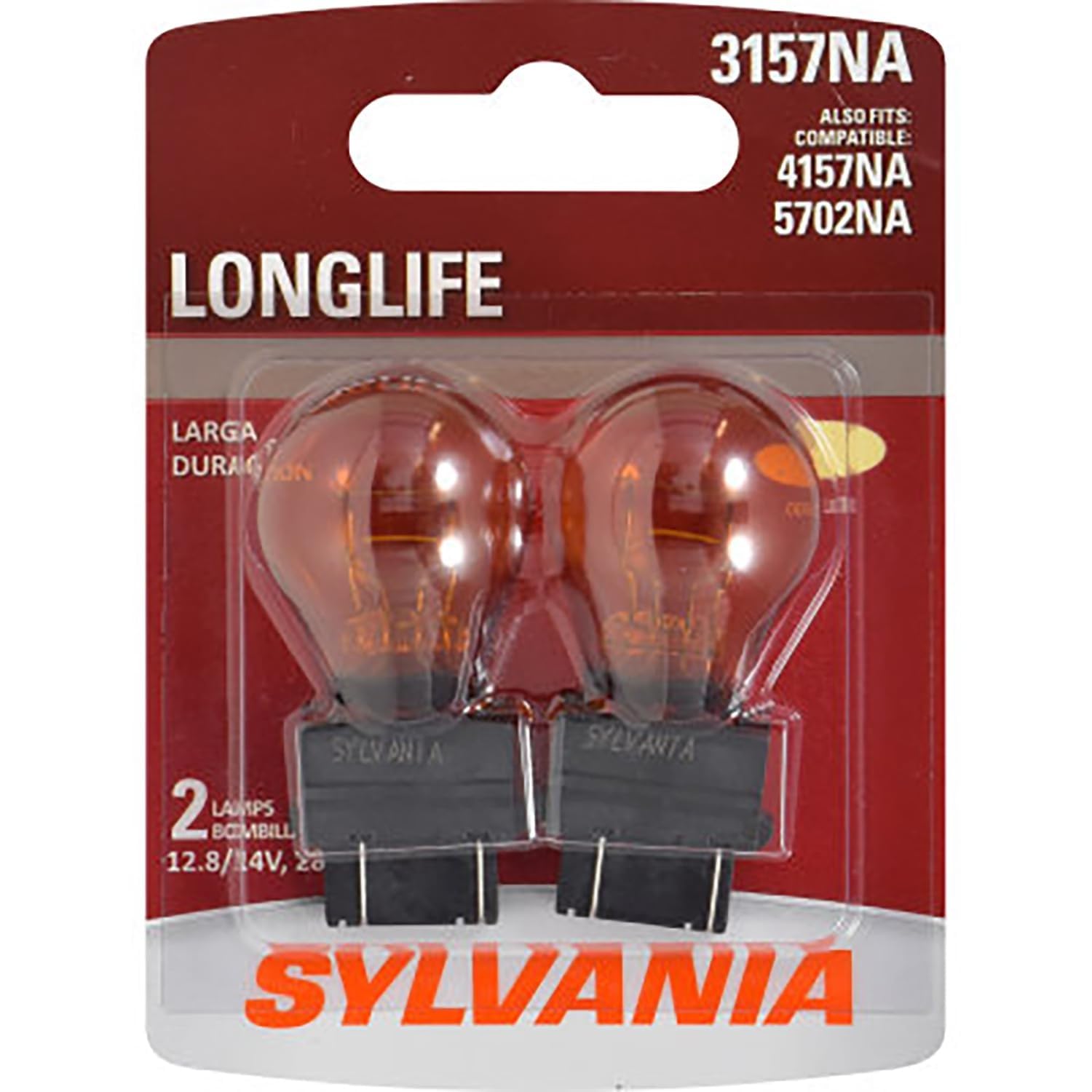 SYLVANIA 3157NA Long Life Mini Bulb - Amber Automotive Light Bulb - Car Signal Light Bulb Ideal for Parking, Side Marker & Turn Signal Applications - 2 Bulbs