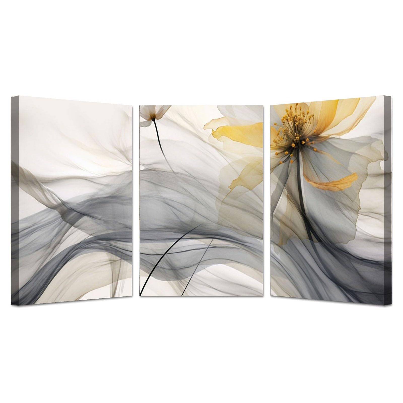 AMXBZC 3-teiliges Set Männer Gemälde Schlafzimmer Bilder Wunderschönes Blumen-Wandbild Modern Büro Leinwand Wandkunst - Poster Drucke für Wohnzimmer(Gelb)-40x60cmx3 Gerahmt