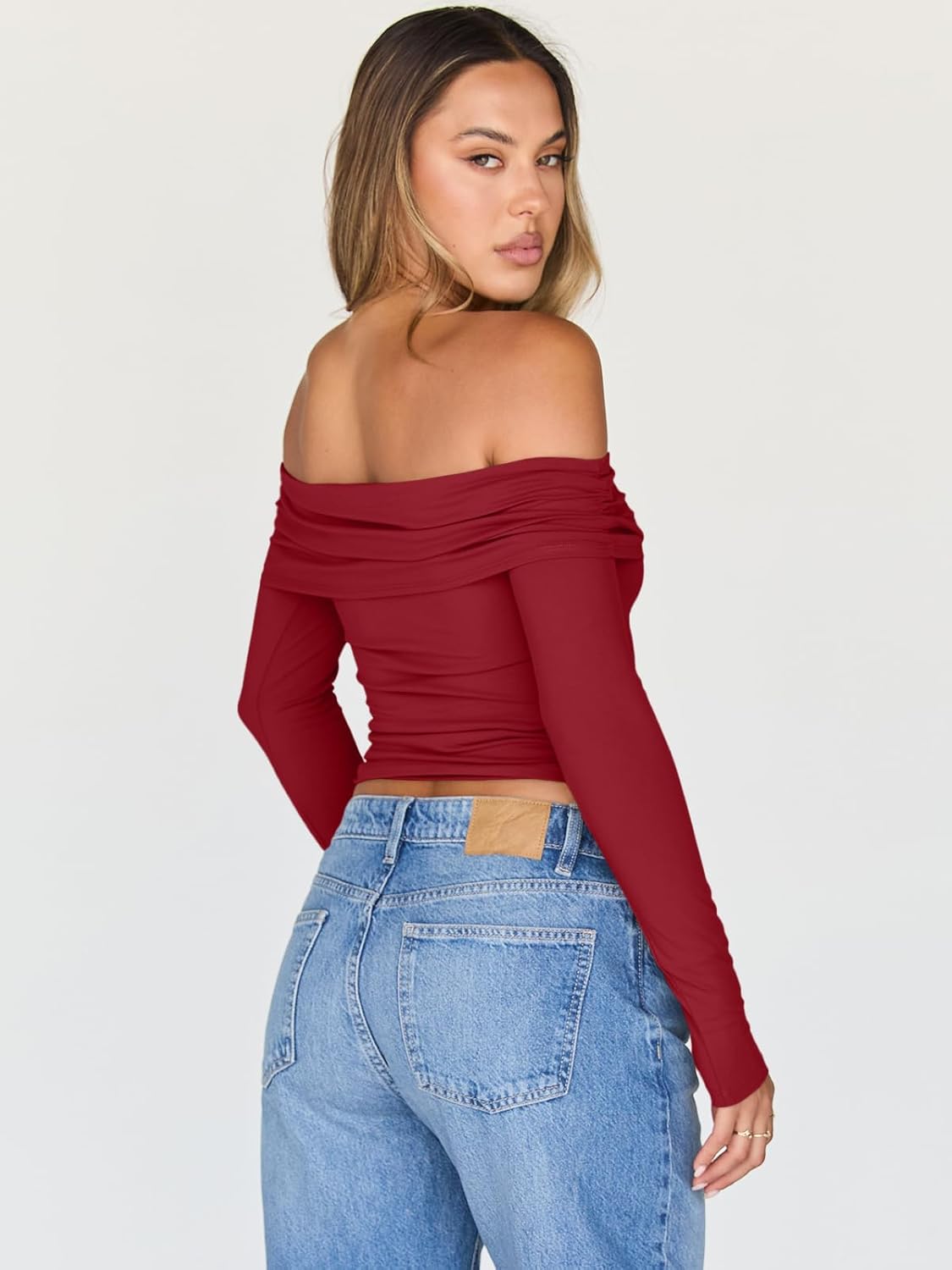 Trendy Queen Women Long Sleeve Shirts Off Shoulder Tops Going Out Crop Sexy Slim Fitted Y2K Fall Outfits 2026 Fashion Clothes - Image 5