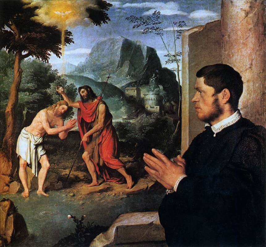 Toile Baptême du Christ de Battista Moroni, peinture murale d'art classique pour grand salon