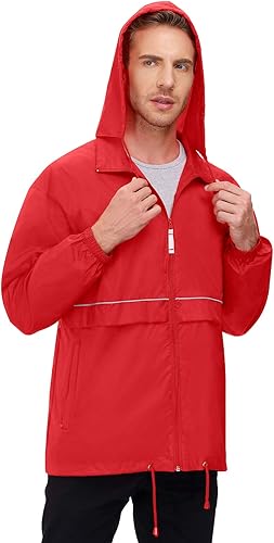 TIHEEN Men's Rain Jacket Cycling Running Jackets Waterproof Raincoat with Hood Windbreaker Hiking Jacket Rain Coat