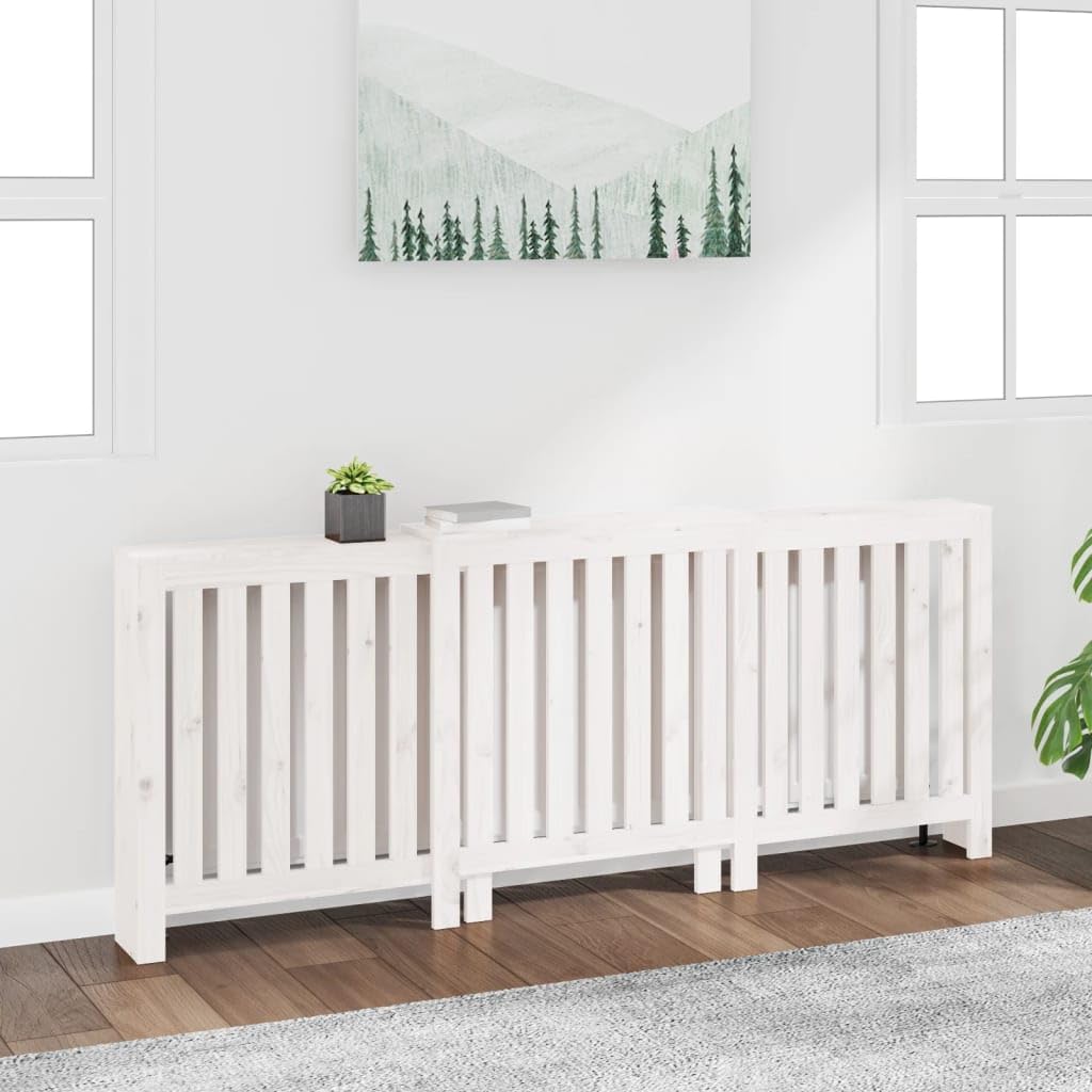 vidaXL Cache-radiateur Armoire de Radiateur Couverture de Chauffage Salon Salle de Séjour Intérieur Blanc 210x21x85 cm Bois Massif de Pin