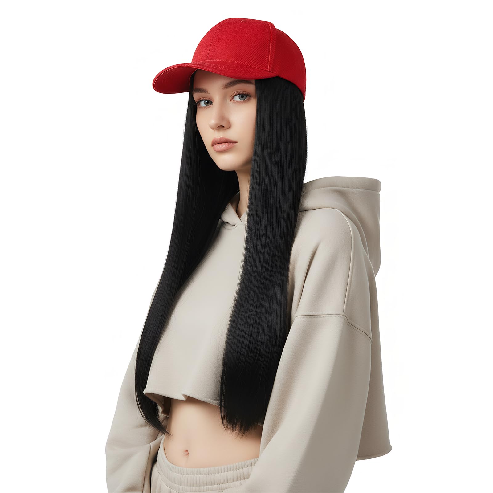Baseball Caps with Long Straight Hair Extension Wig Attached - Image 2