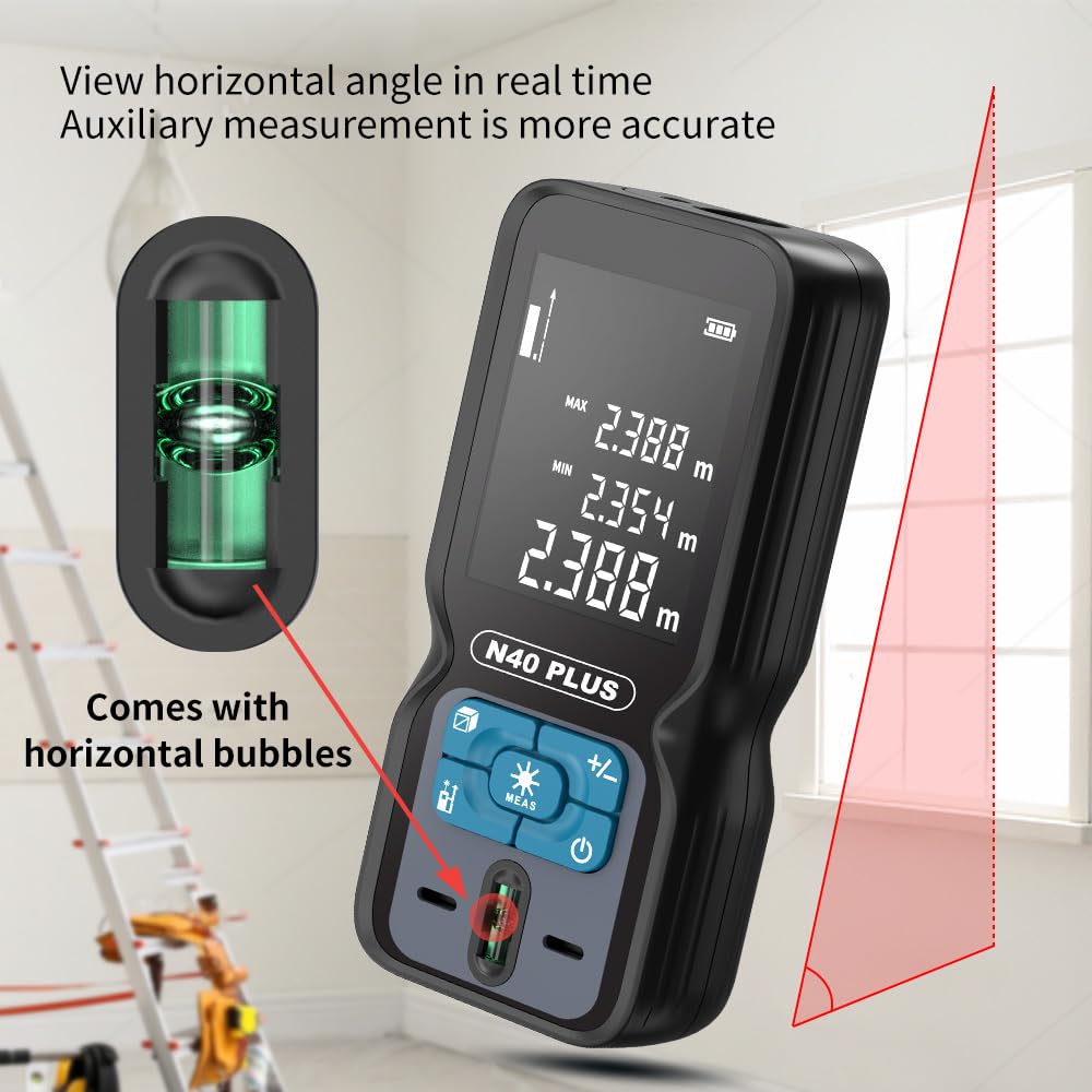 Télémètre REVASRI Professionnel, Télémètre Laser 70M avec Niveau à Bulle M/in/Ft Télémètre Laser Rechargeable USB pour Distance/Zone/Volume/Pythagore/Continu