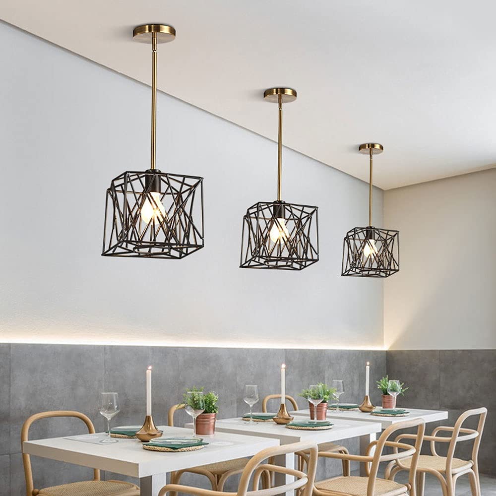 Lampada a sospensione in metallo industriale, lampadario nero per sala da pranzo con gabbia in filo di ferro, apparecchio di illuminazione a sospensione postmoderno per ristorante camera da letto