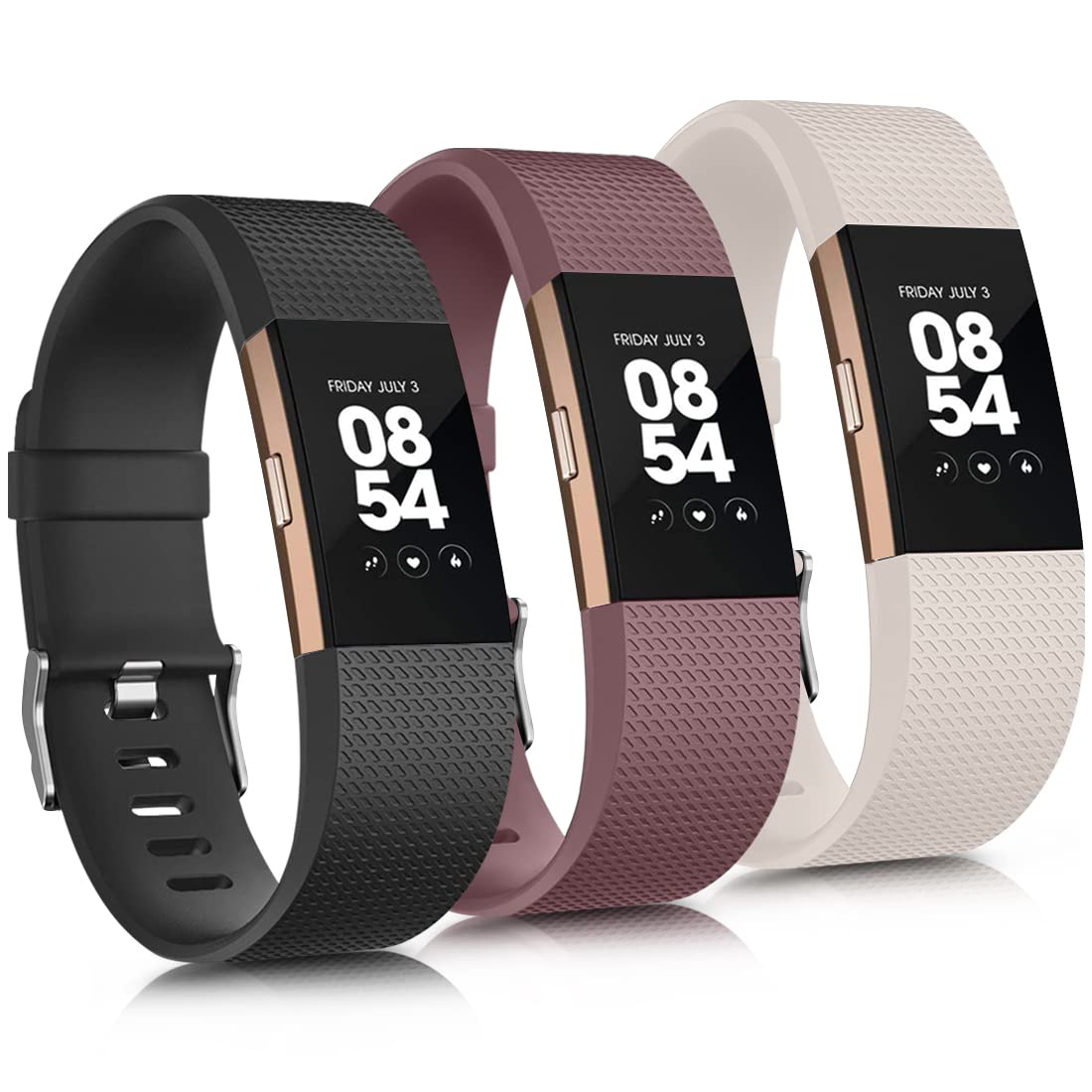 3 Bracelets De Rechange Amzpas Pour Fitbit Charge 2 – TPU Souple, Résistant à L’eau, Boucle Acier, Tailles S/L, Multicolores