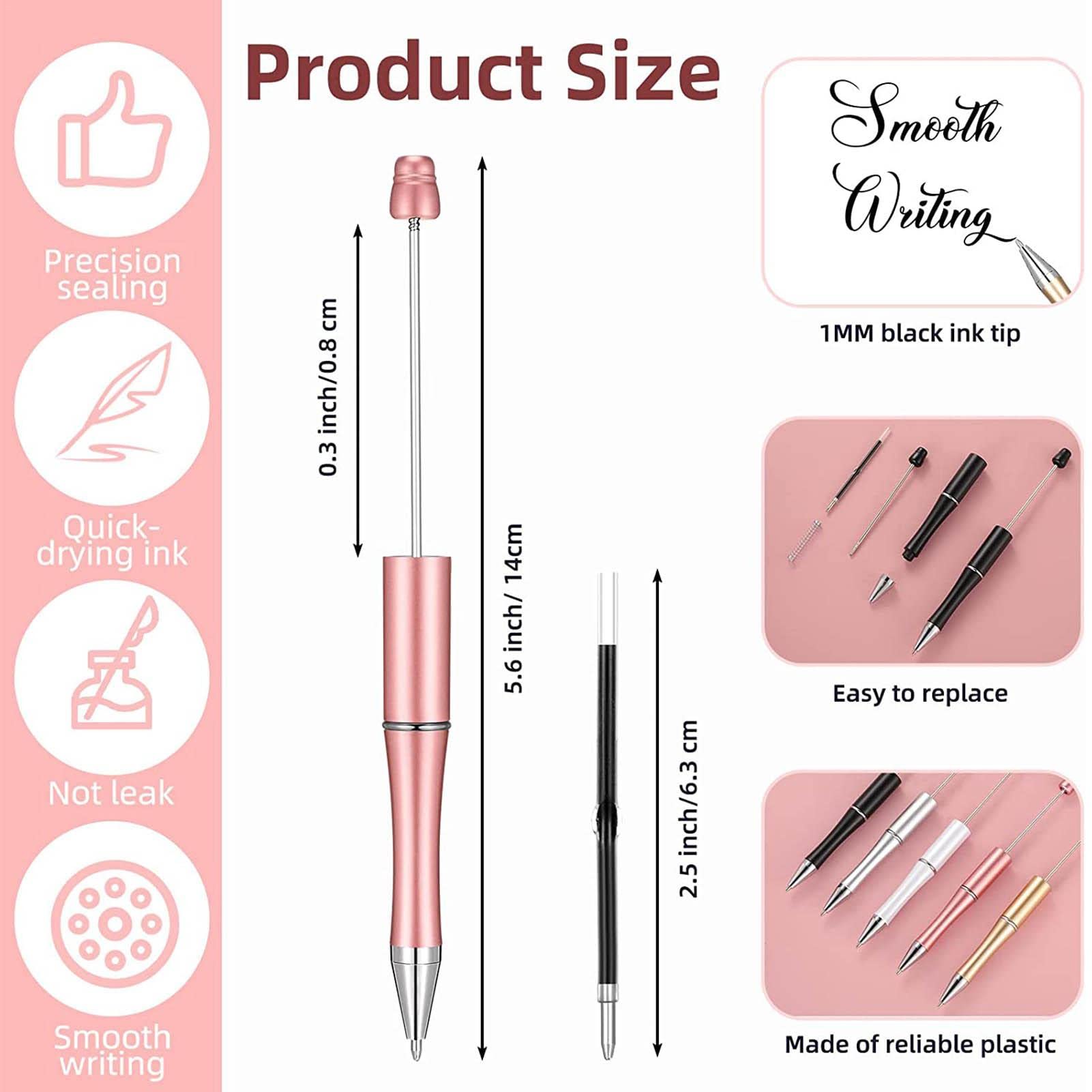Joyberg 15 Perlenstifte Set – Biegbare Kugelschreiber, Schwarze Tinte, 15 Farben, Mit DIY-Stange