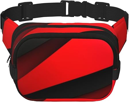 Red Black Fanny Pack Adjustable Crossbody Bag Large Waist Bag Travel Belt Bag Unisex Bum Bag