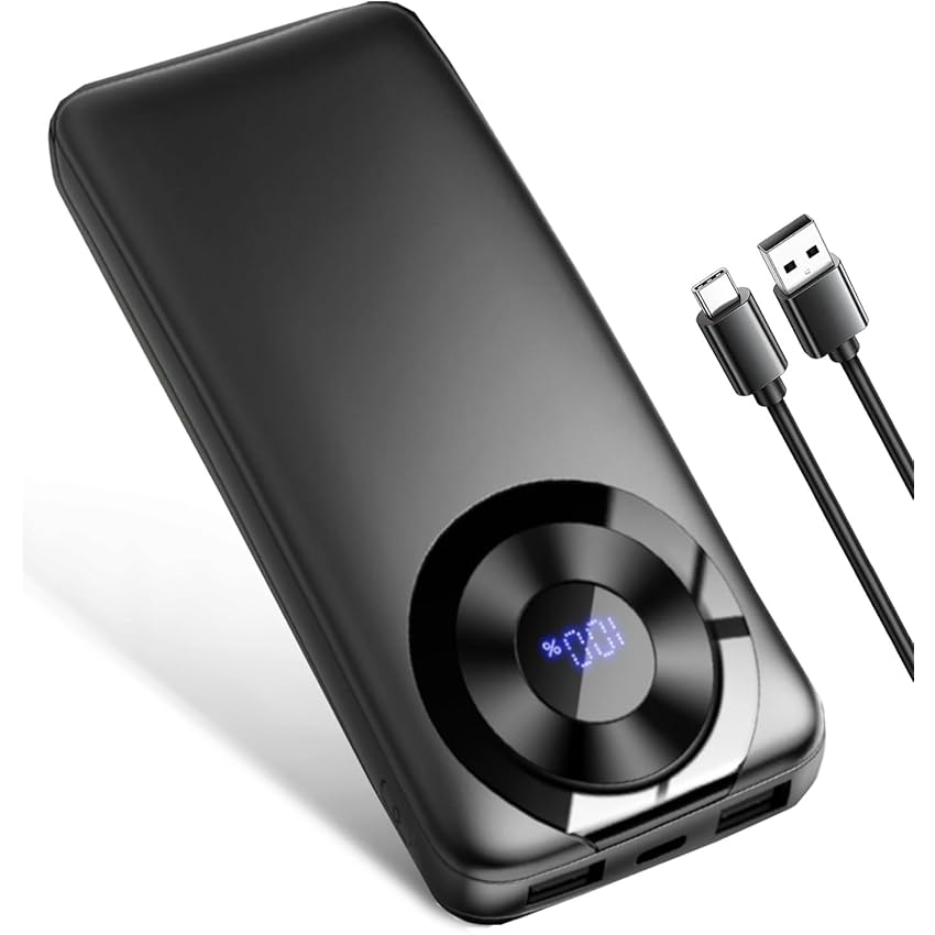 Power Bank, 10000mAh PowerBank Ricarica Rapida con Ingresso e Uscita USB-C Batteria Esterna, Caricatore Portatile Display LED per iPhone 15/14/13/12/Pro/Pro Max, Nero