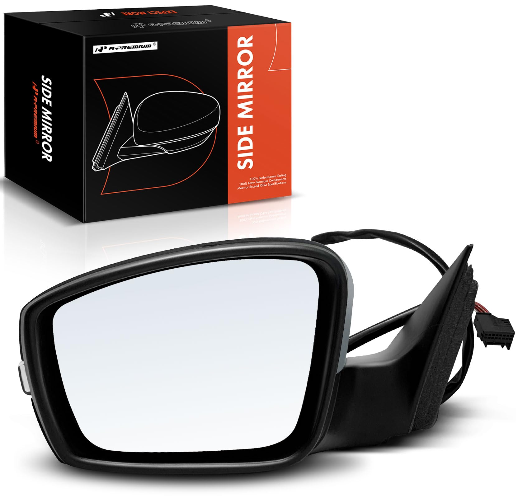 A-Premium Driver Side Power Door Mirror - Compatible with Volkswagen Passat 2012 2013 2014 2015 - Heated Manual Folding Gray Outside Rear View Mirror w/Turn Signal - Replace# 561857507R9B9-PFM