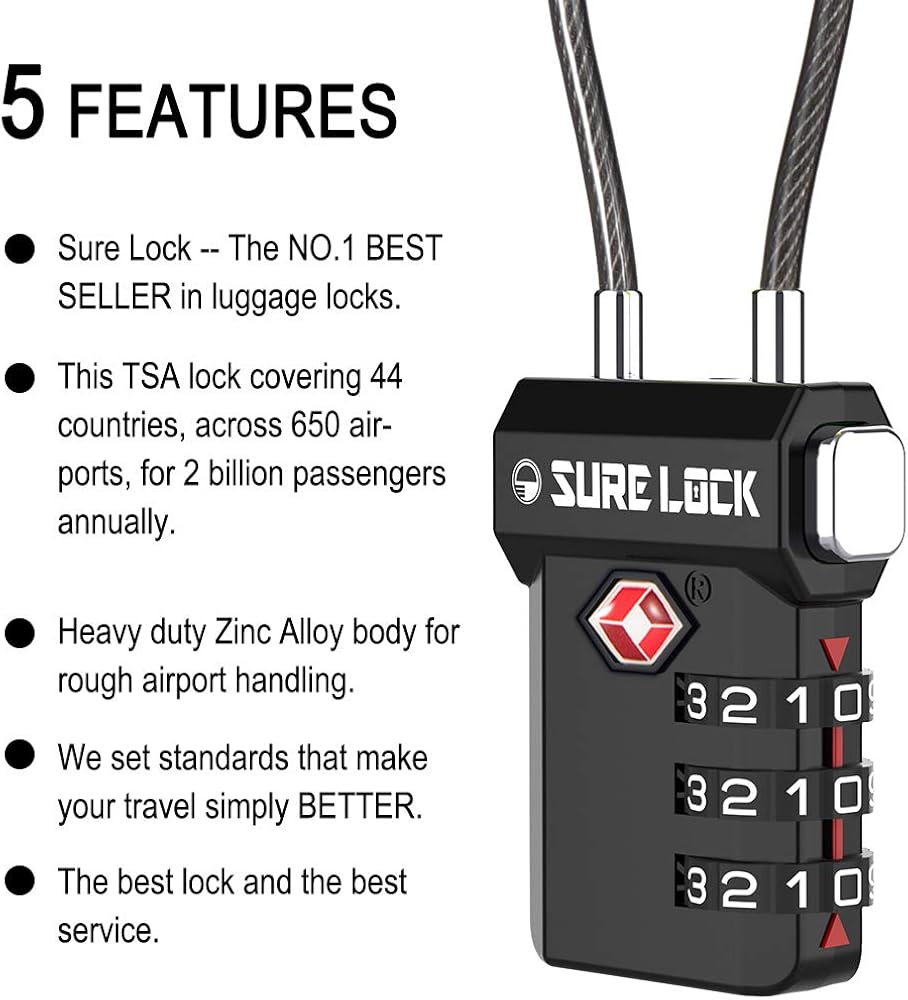 SURE LOCK TSA Compatible Travel Luggage Locks, Inspection Indicator, Easy Read Dials