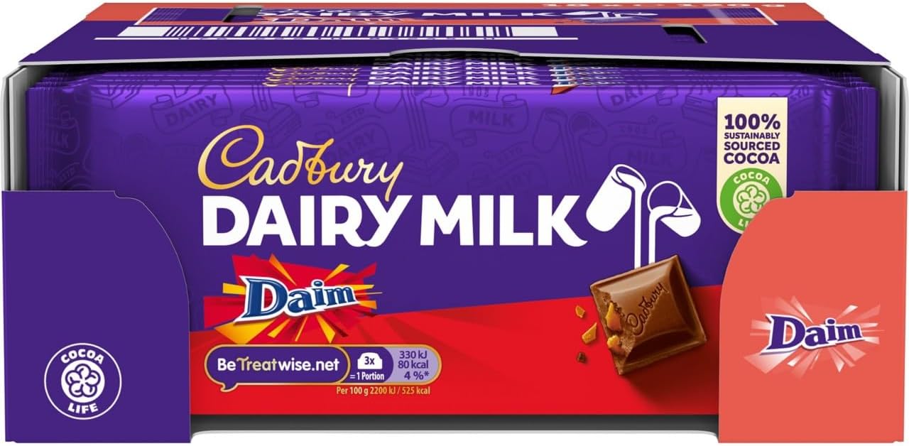Cadbury Dairy Milk Daim Chocolate Bar, Almond Caramel Crunch, 120g
