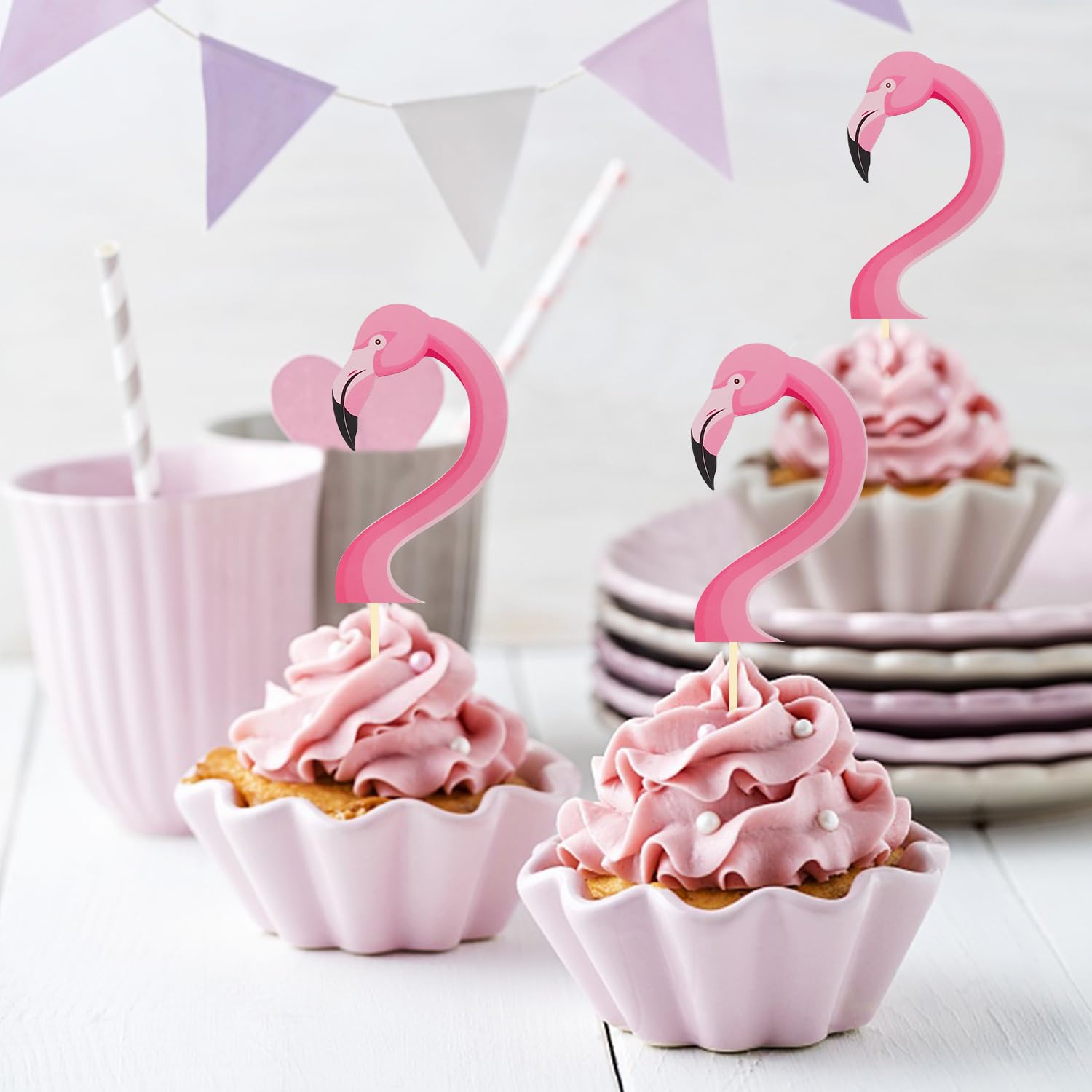 Glitter Flamingo Cake Topper - Tropical Hawaiian Luau Birthday Party Decoration, Gold Glitter - View #3