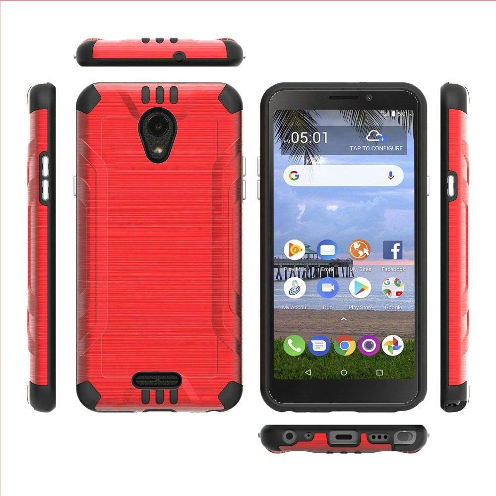 for TCL A1 Case, Phonelicious Slim Fit Brushed Metal Texture Shock Proof Lightweight Drop Protection Phone Cover Compatible with A501DL (Red)