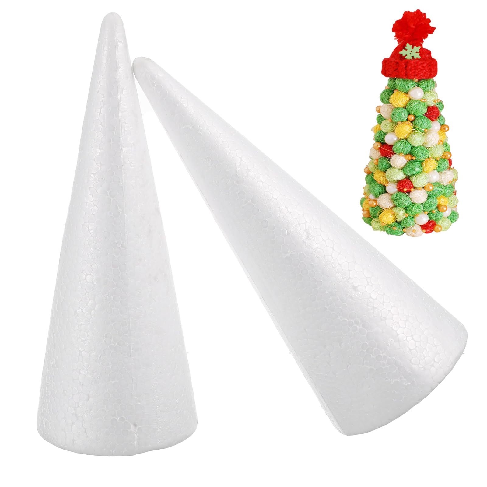 Coni in schiuma, coni per albero di Natale per arti e mestieri fai da te, 34 x 12 cm, coni in schiuma di polistirolo bianco per albero di Natale, gnomi e centrotavola fai da te