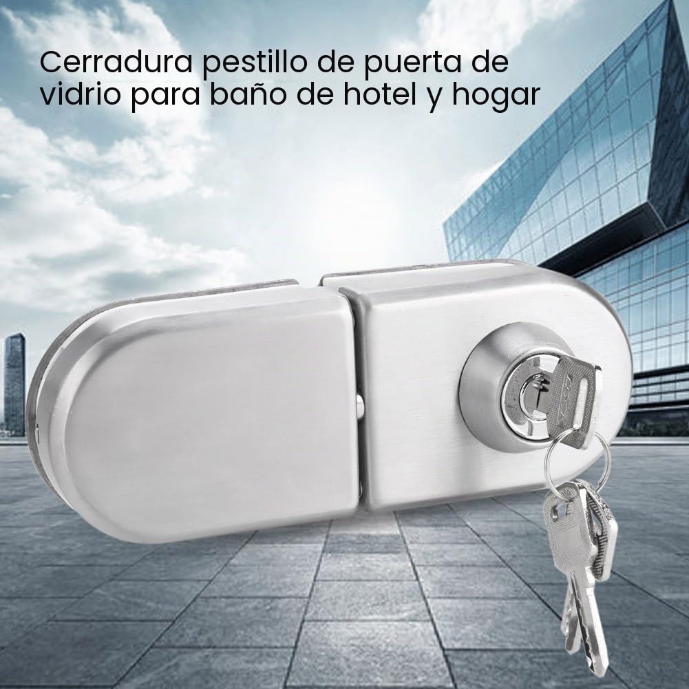 Jadeshay Cerradura de Puerta,Cerradura de Seguridad Acero Inoxidable Sin Marco para Uso en Puertas de Vidrio de 10~12 mm de Espesor con Llaves Abra/Cierre, Sin Perforación Cerradura Puerta