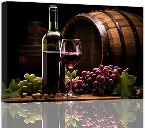 Miniatura 7 de QIXIANG Cuadro de vino tinto para decoración de pared, diseño de barril de madera de uva, vino, impresiones en lienzo para decoración de