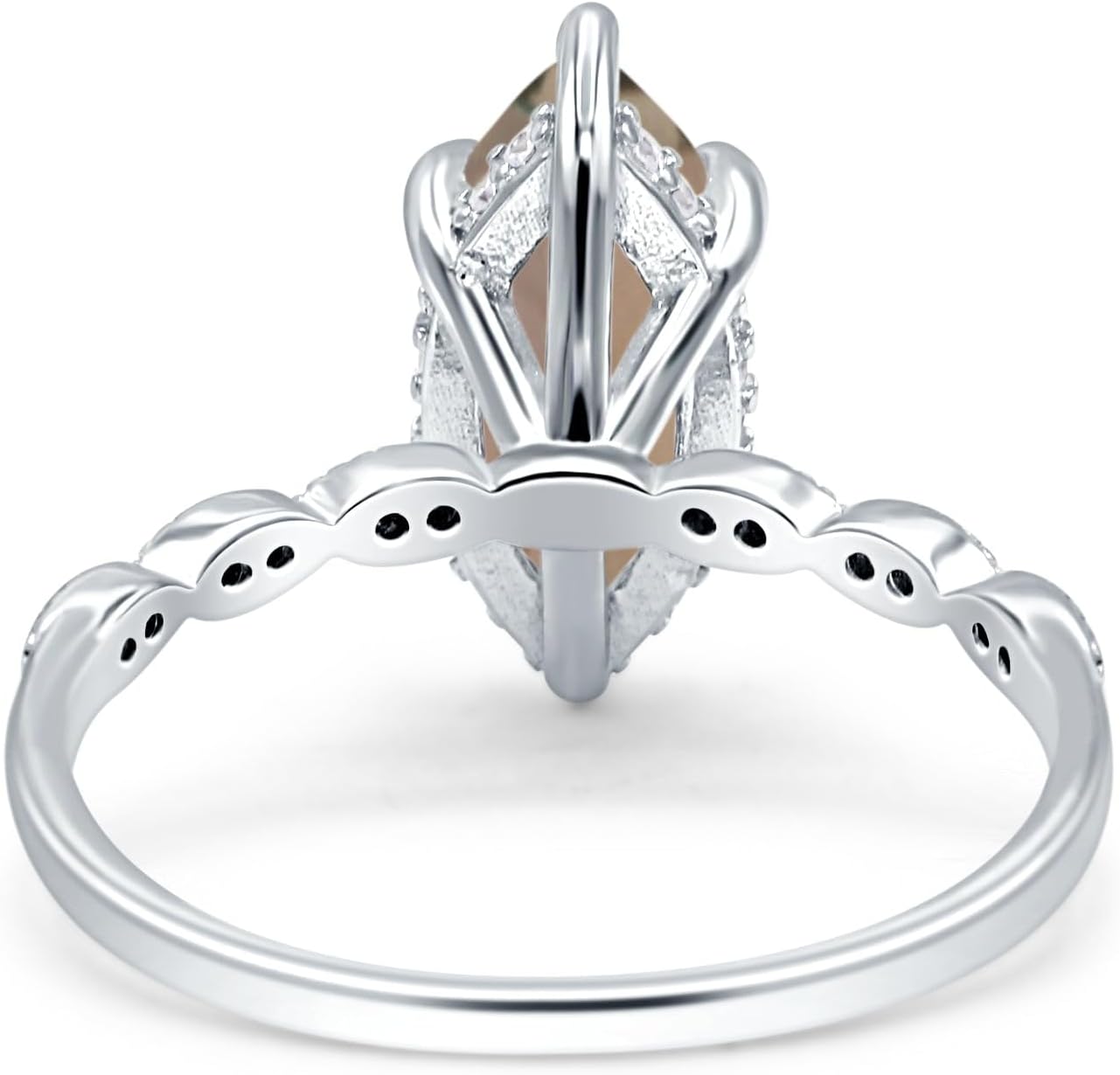 OMRANII Art Deco Marquise Shape Natural Smoky Quartz Vintage Solitaire Hidden Halo Engagement Ring CZ Stones 925 Sterling Silver