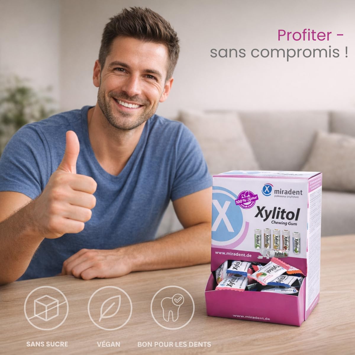 Miradent Xylitol Chewing Gum Distributeur 6 Goûts Assortis Pack de 200