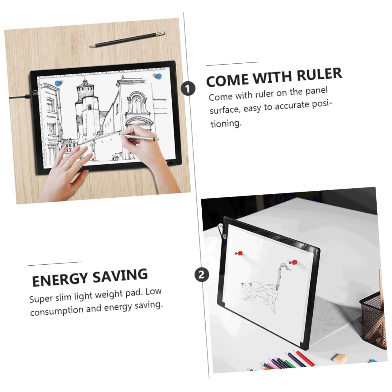 PHENOFICE Table Lumineuse A4 LED Magnétique en Acrylique avec Règle Intégrée, Légère et Portable, pour Dessin Professionnel avec Câble USB et Fixation par Aimants