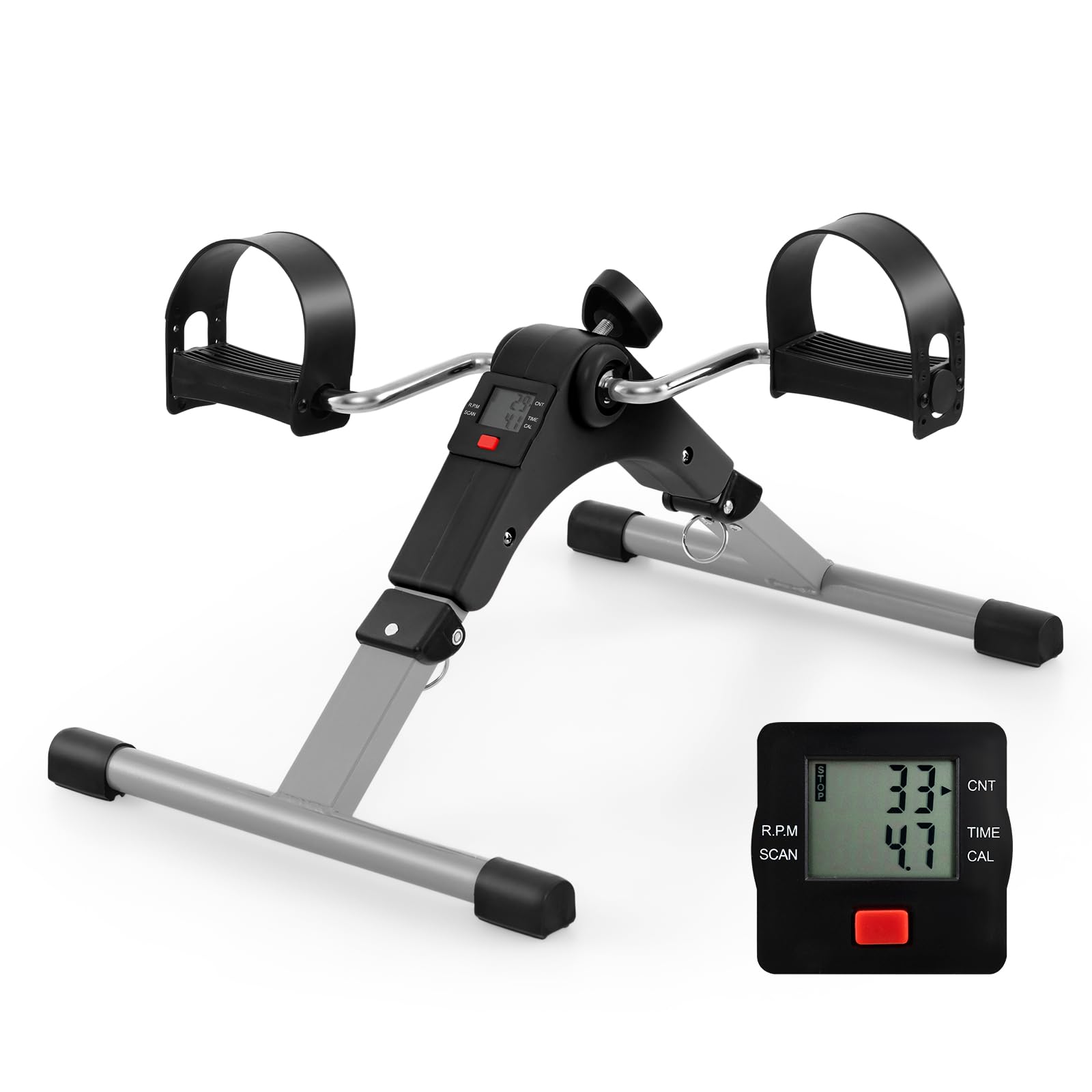 COSTWAY Pedaltrainer für Senioren, Arm und Beintrainer klappbar mit verstellbarem Widerstand & LCD-Display, Mini Heimtrainer unter dem Schreibtisch, Bewegungstrainer für Zuhause & Büro