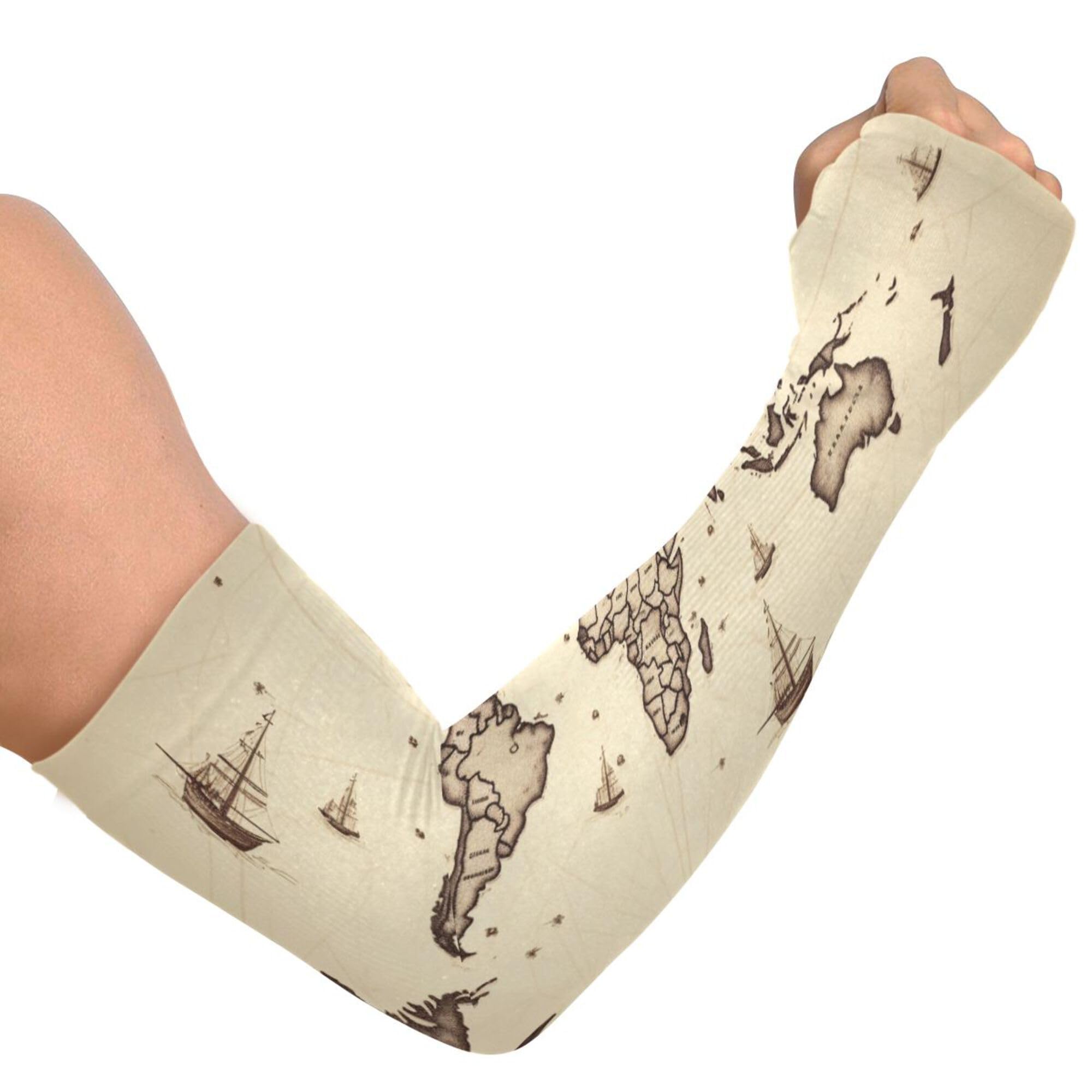 PYBUG World Map Cooling Arm Sleeves Men Women Breathable with Thumb Hole Sun Protection for Gardens,Gardening,Farms,Driving,Cycling