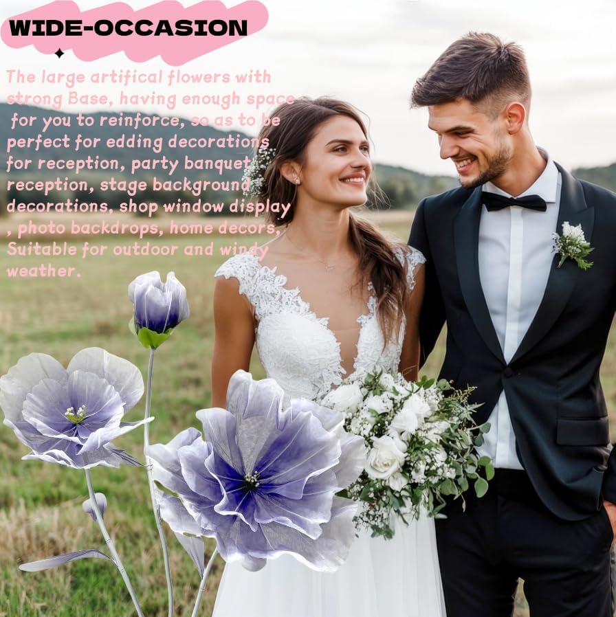 Giant Flowers for Decoration - 5.25 Ft Adjustable Waterproof 3D Silk Faux Large Flowers Decor for Birthday Party Garden Office Home Wedding Hotel Shop Window Display (Purple-D) - Image 2