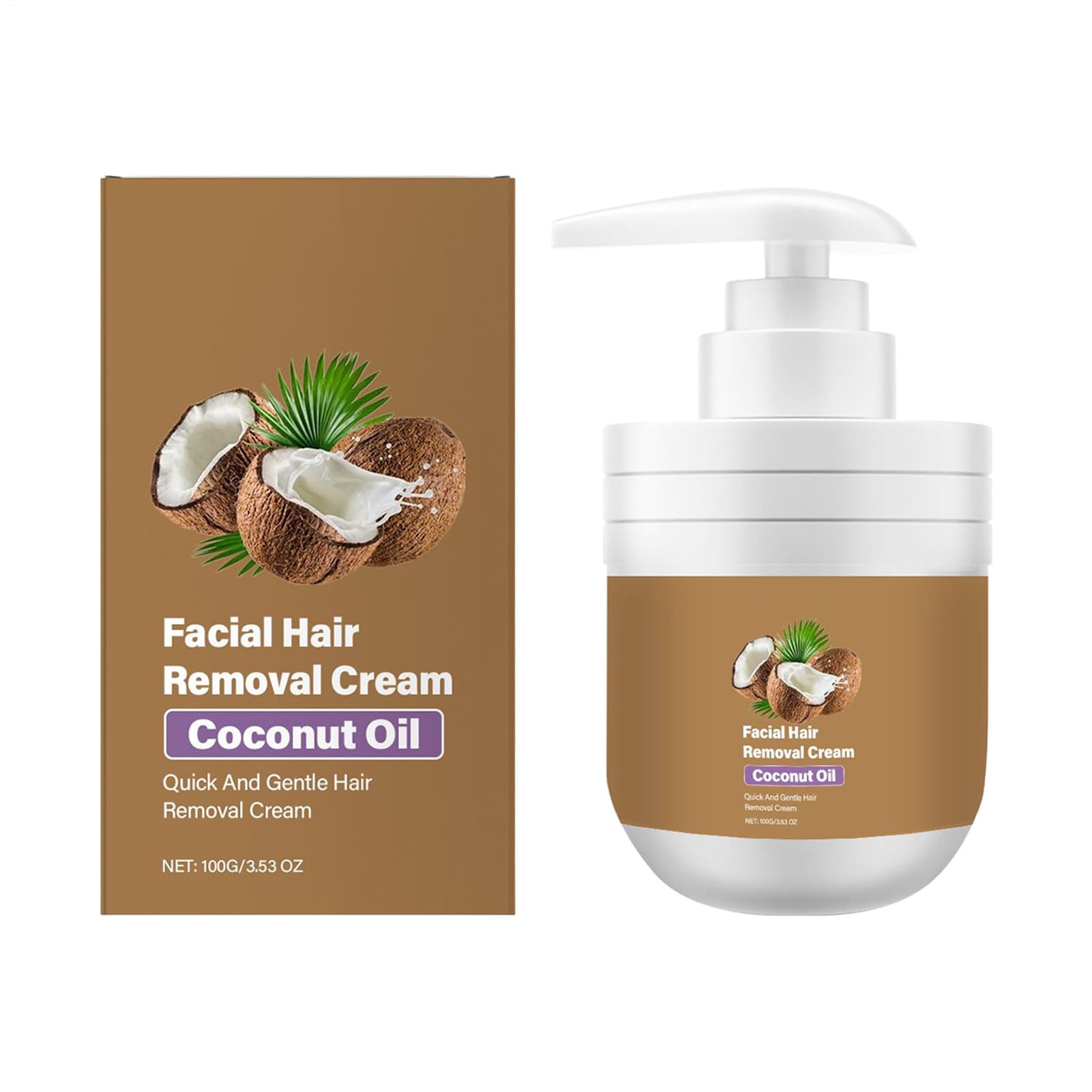 Crema Depilatoria Facial, 100G Crema Depilatoria Facial con Aceite de Coco, Cremas Depilatorias Faciales de Coco para Mujeres, Cremas Depilatorias Faciales Aceite Cocos, para Todo Tipo Piel