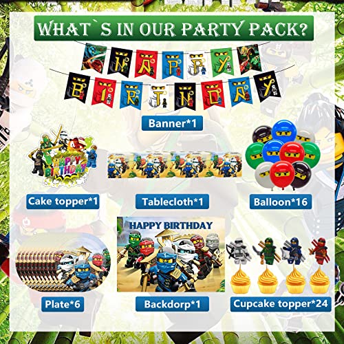 Cartoon Ninjago Birthday Party Supplies Set Include Banner, Backdrop, Plates, Cake Toppers, Tablecloth, Balloons, Adventure Theme Anime Birthday Party Decorations For Boys And Girls #TOP1