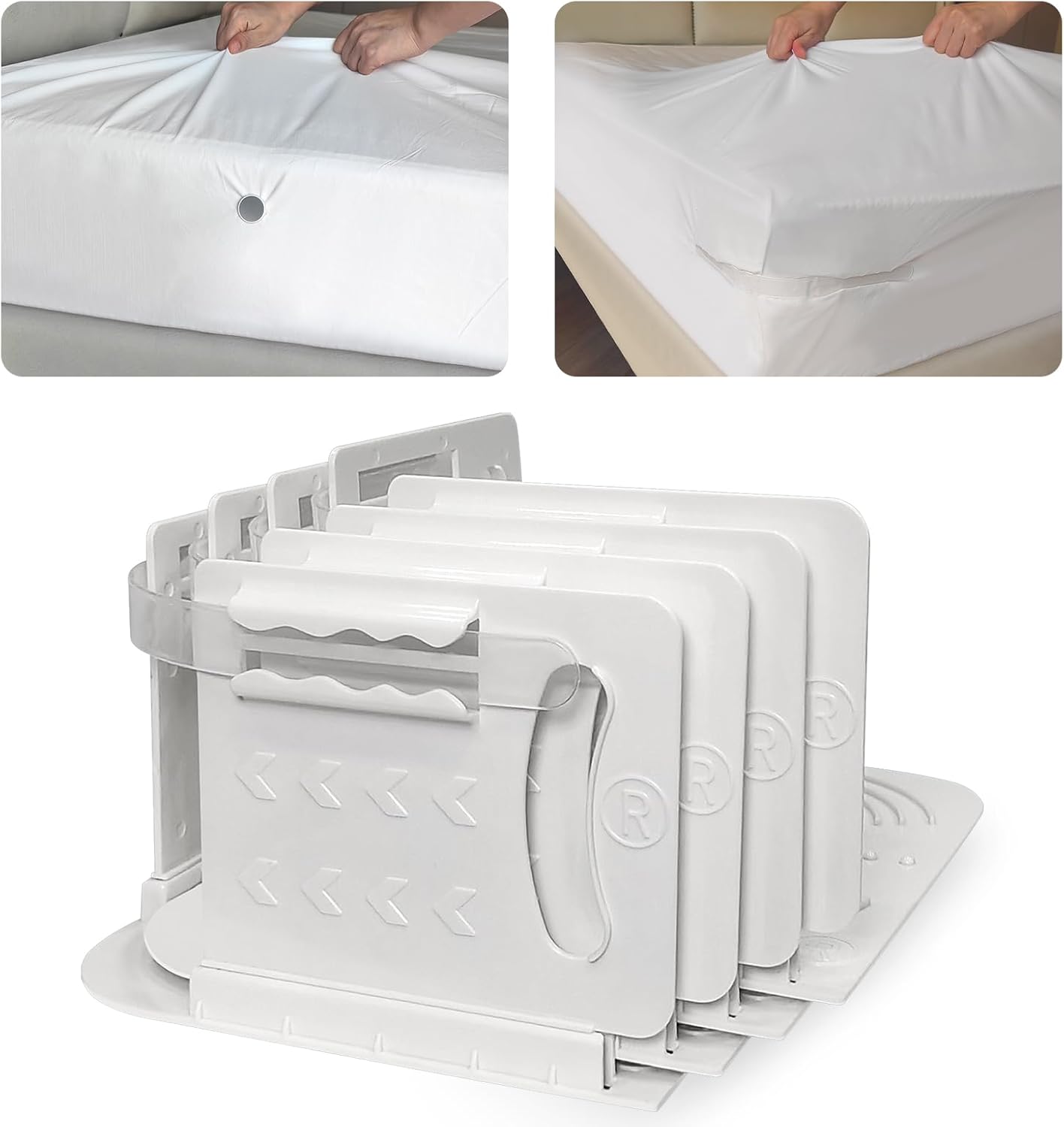Bed Sheet Holders for Corners Keep Sheets Firm & Tight - 4Pcs, Newly Added - 2Pcs Sheet Straps for Fixing Both Sides of Sheets, Suitable for All Sheet & Fitted Sheet Sizes, Easy to Install