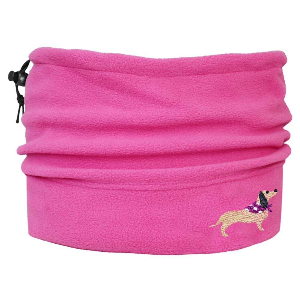 Teddyt's Women's Pink Embroidered Dachshund Sausage Dog Thermal Snood Scarf (Pink)