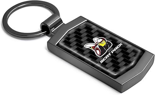 Miniatura 2 de Llavero con caja de metal negro real para Dodge Scat-Pack de fibra de carbono, color negro real, con licencia oficial, Negro -