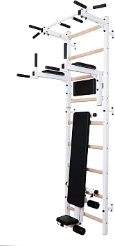 Wooden Swedish Ladder Wall Stall Bar - Indoor Chin Up Bar Workout Equipment for Home Exercise, Physical Therapy, Gymnastics, Fitness