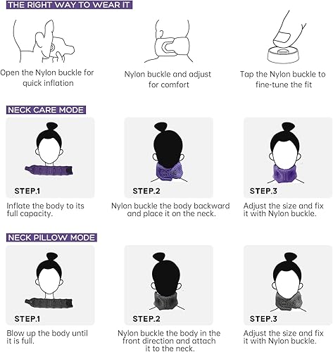 Miniatura 5 de Almohada inflable para el cuello para viajes, almohada ajustable de apoyo para el cuello para avión, coche, tren, autobús, oficina, hogar, almohada