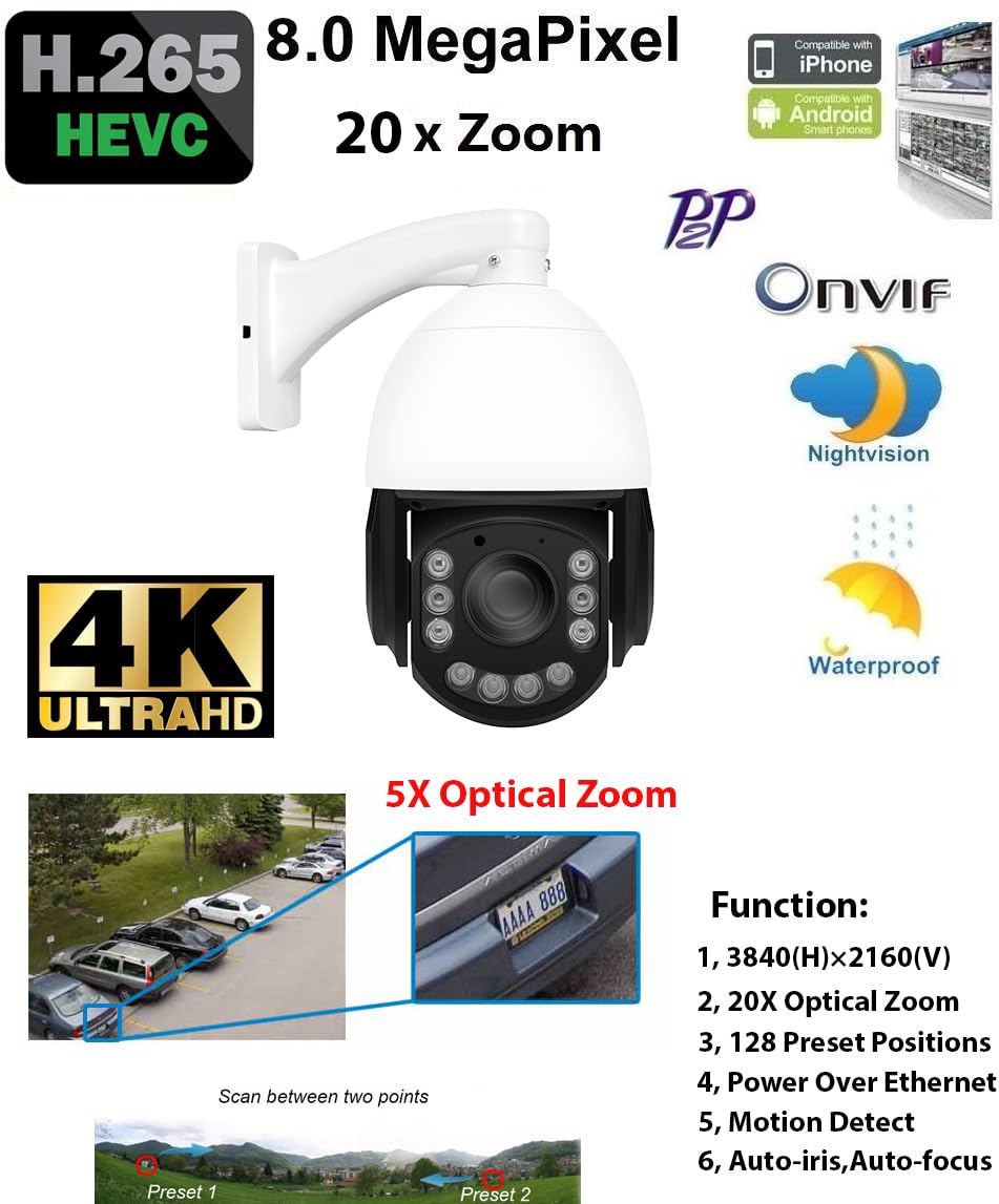 Amazon.com : GW Security 8MP Pan Tilt Zoom IP PoE 20X Optical Zoom