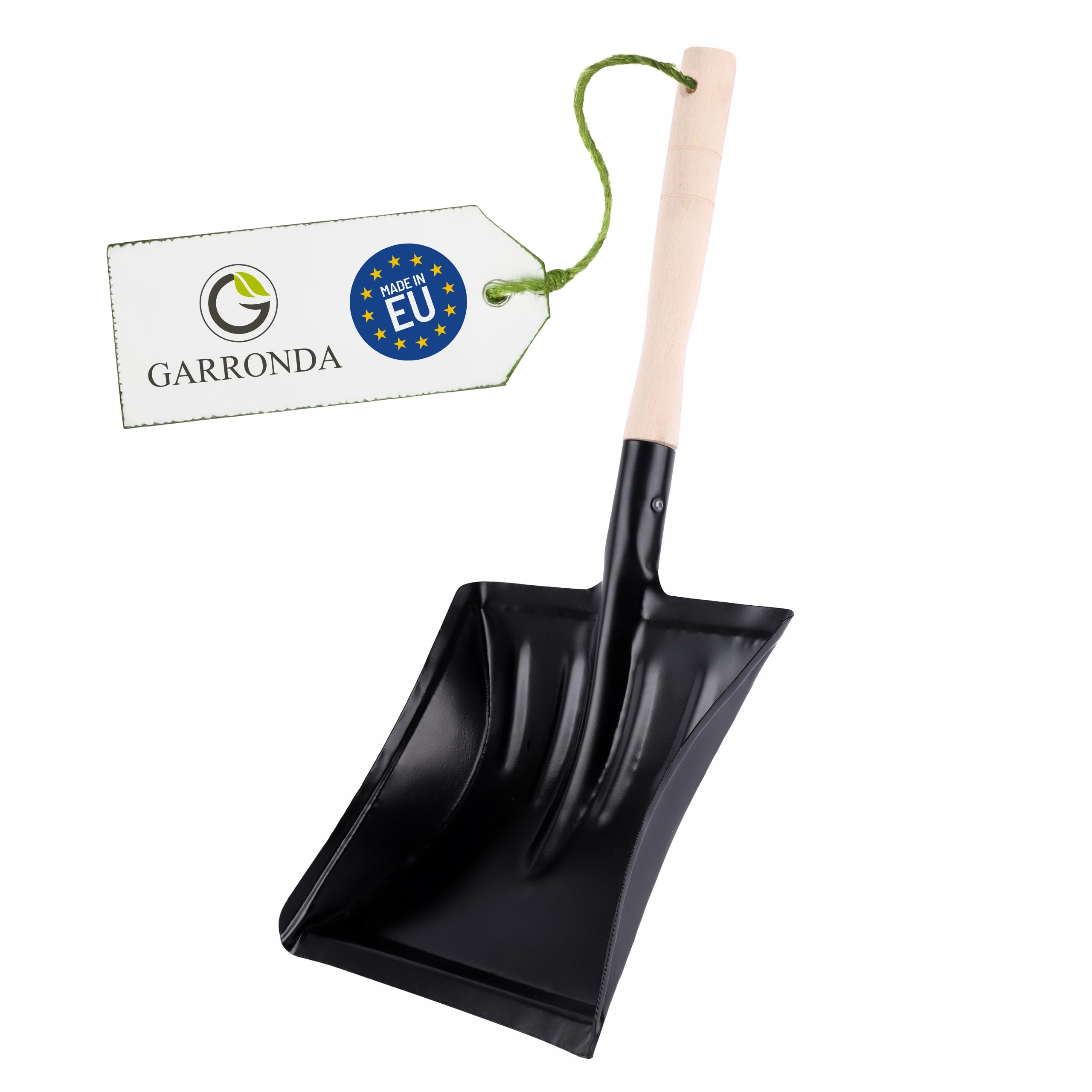 Garronda Kehrschaufel Metall mit Holzgriff robuste Haushaltsgeräte Kehrichtschaufel Kehrblech zum Reinigen und Kehren von Haus, Garten, und Garage (Schwarz)