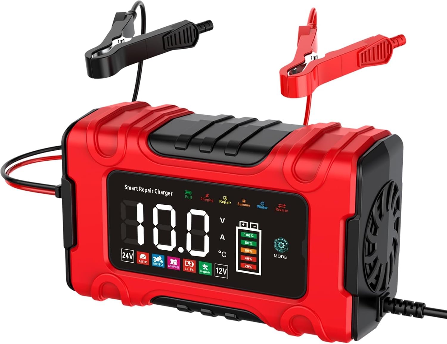 Car Battery Charger, 12V/10A 24V/5A, Compatible Automotive Smart Portable Lead Acid Battery/LiFePO4 Charger Pulse Repair Trickle Charger for Car,Truck，Motorcycle, Lawn Mower,Boat,LED Touch