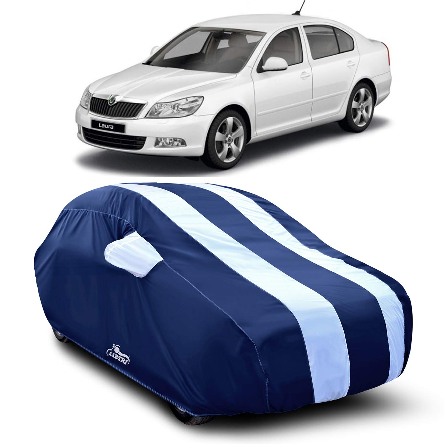 XG BrandXG Brand Car Body Cover Special Design for Skoda Laura (Strips White with Mirror Pockets)