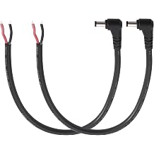 2pcs 1ft 14AWG 15A 12V Right Angle DC Power Pigtail Cable, 5.5mm x 2.1mm Male Barrel Jack Plug to Bare Wire Repair Cable for CCTV Security Camera, DVR, LED Strip Light Power Replacement