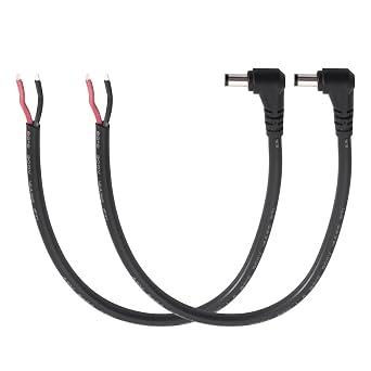 2Pcs 1FT 14AWG 15A 12V Right Angle DC Power Pigtails Cable, 5.5mm x 2.1mm Male Barrel Jack Plug to Bare Wire Repair Cable for CCTV Security Camera,DVR,LED Strip Light Power Supply Replacement