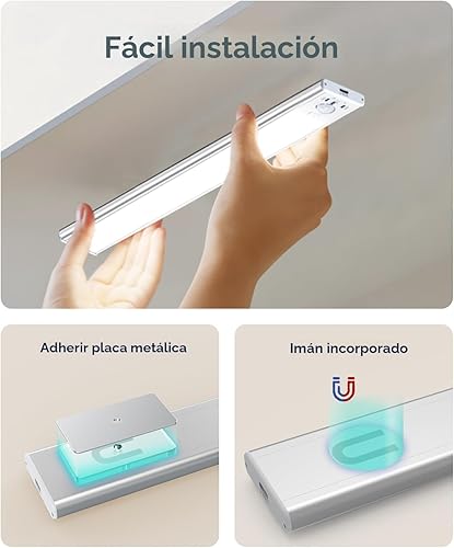 Vista 7 de Iluminación para debajo del gabinete, luz LED con sensor de movimiento para interiores, 2200 mAh USB recargable luces de armario funciona