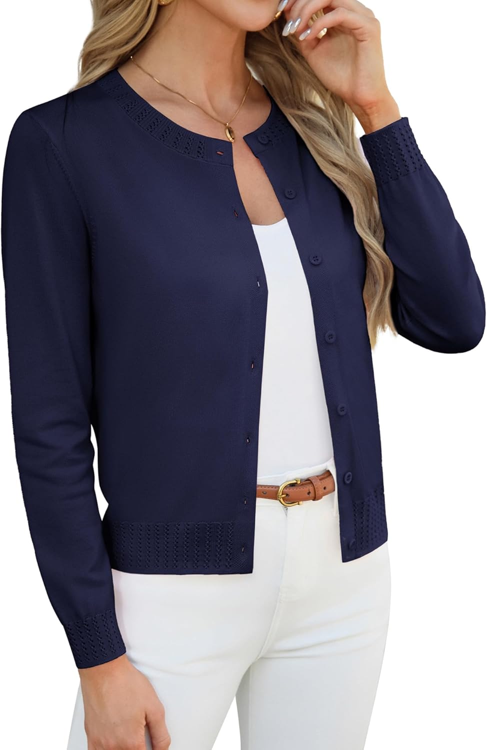 GRACE KARIN Womens Cropped Cardigan Sweaters Trendy Lightweight Shrugs Button Up Long Sleeve Knit Tops