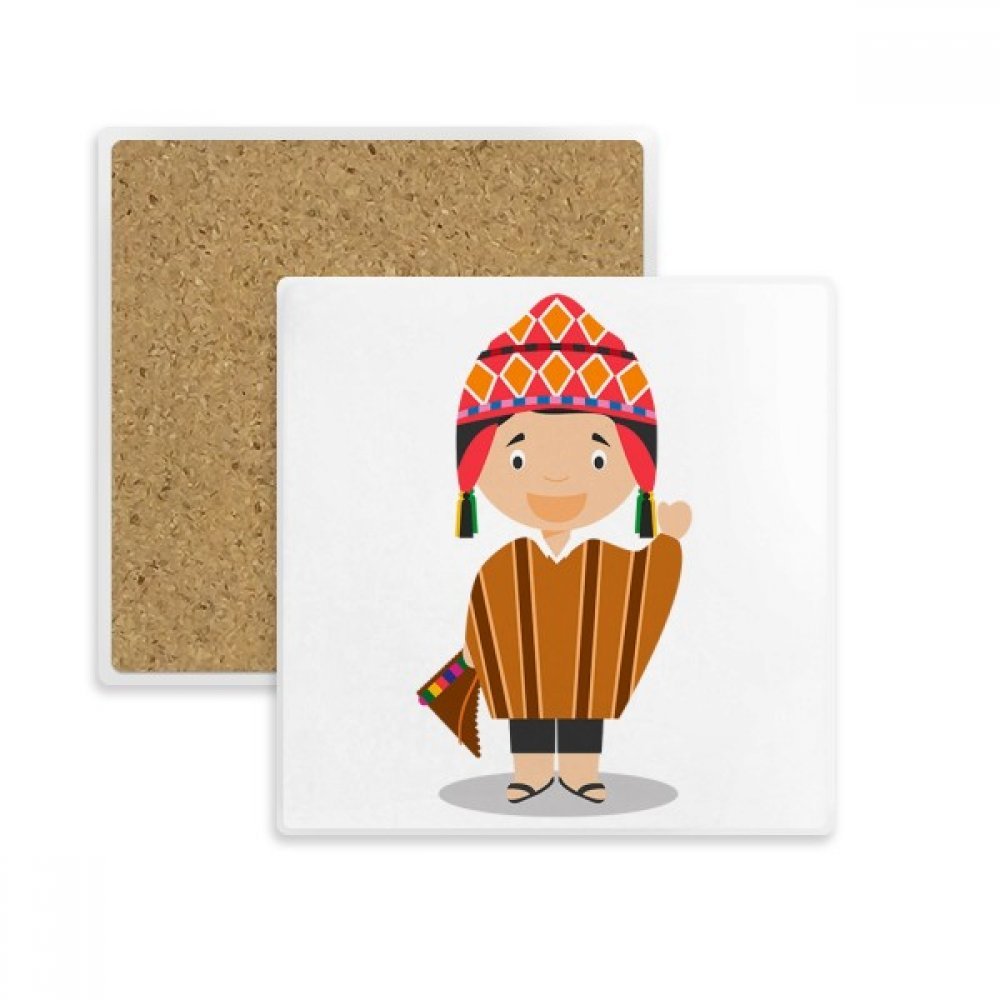 Support absorbant pierre pour mug et verre coloré chapeau Pérou dessin animé