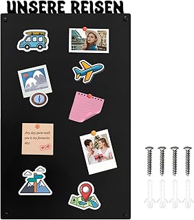 Magnettafel Schwarz 80x50cm,Metall Magnetische Pinnwand,Große Magnetboard,Magnetwand,Wandmontage,für Wohnzimmer,Flur Büro,Tafel für Magnete Notizen und Fotos (UNSERE REISEN)