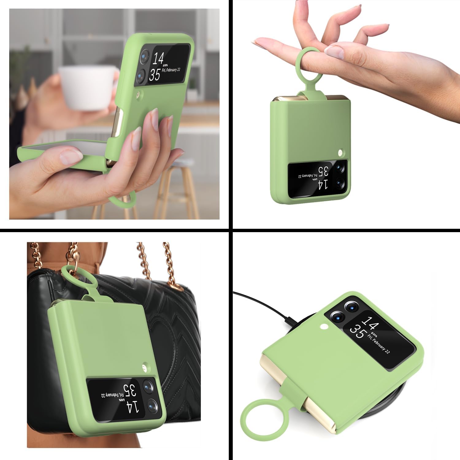 E Segoi Designed for Galaxy Z Flip 3 Case, Liquid Silicone Gel Rubber Shockproof Case Soft Microfiber Cloth Lining Cushion Compatible with Galaxy Z Flip 3 5G (Matcha)