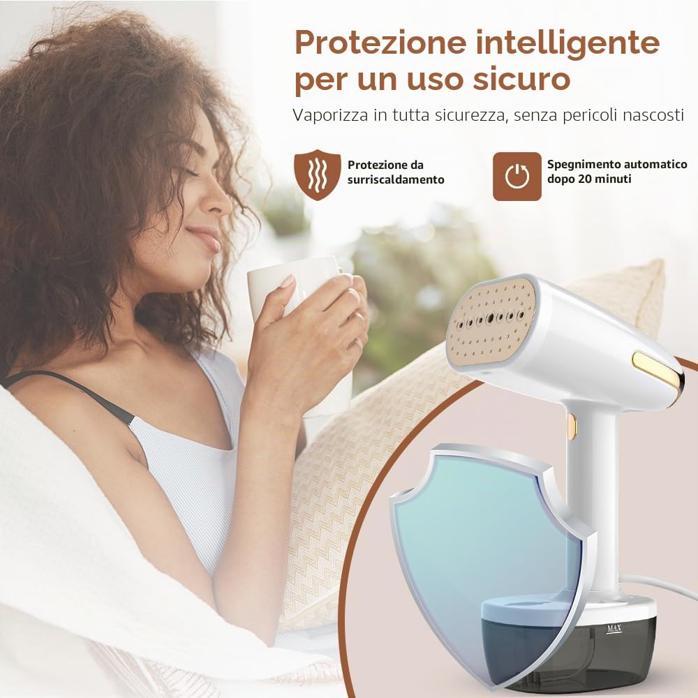 Steamer - Piastra per vapore da 1800 W, 350 ml, 30 g/min Pro vapore, rimozione delle pieghe per vestiti, ferro a vapore in ceramica, antiaderente, per ufficio, casa, viaggi
