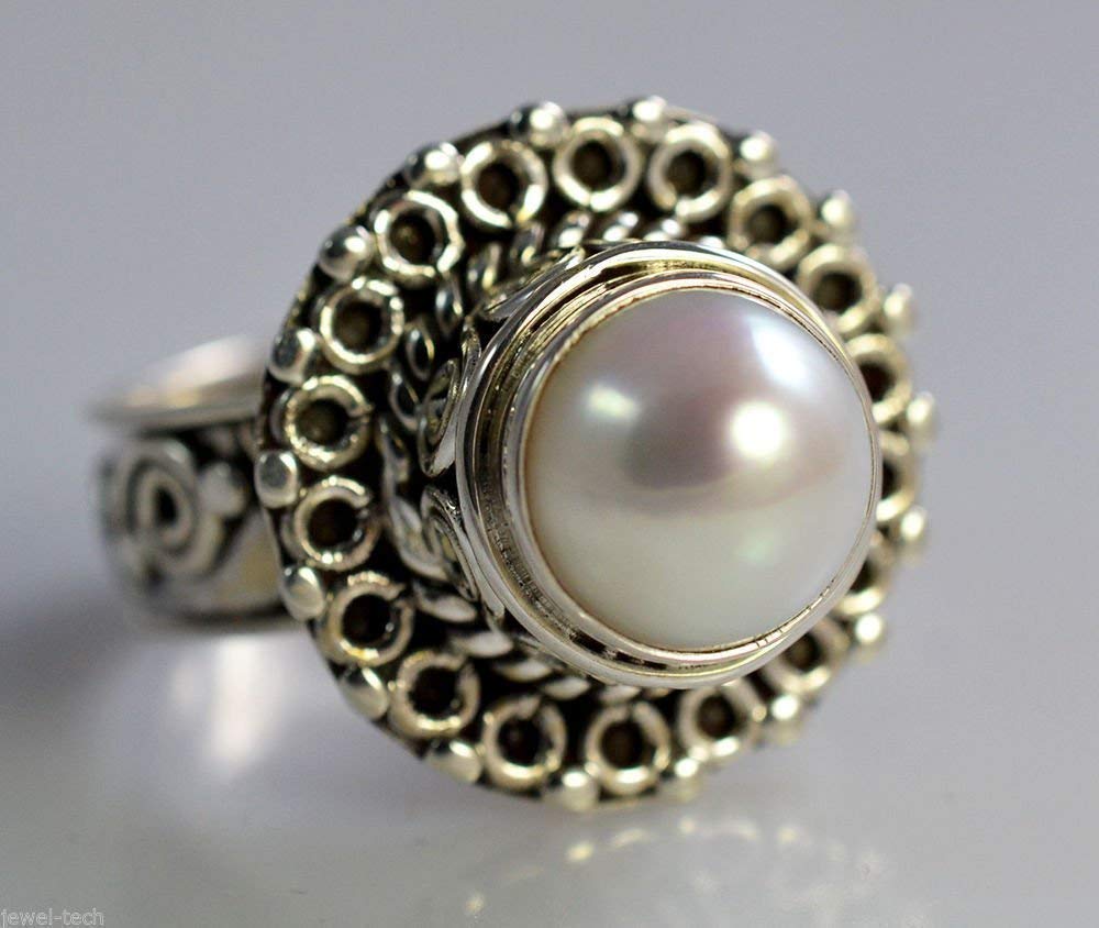 Süßwasserperlen-Stein-Silberring | 925 Sterling Silber Handgefertigter Statement-Versprechensring für Frauen | Natürlicher Edelstein Boho Schmuck | Juni-Geburtsstein | Geschenk für Sie